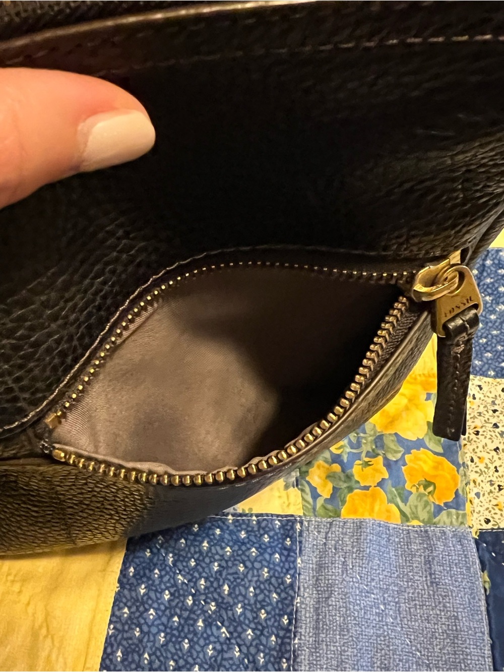 Black Leather Crossbody Bag with Gold Zippers - Picture 11 of 12
